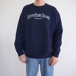 90S Fruits Of The Loom Navy South Padre Island Texas Travel Crew Neck Sweater XL